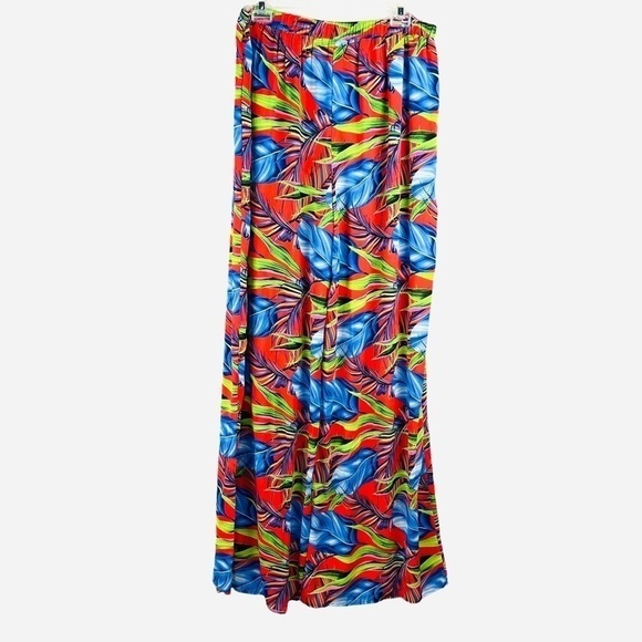 New-shop17 Two Pc Set Tropical Multi color, Ruffled Top Wide Leg Neck Tie Pants - Picture 15 of 16